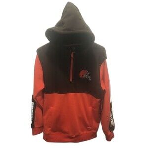 Youth NFL Cleveland Browns 1/4 Zip Hoodie Pockets Size 18-20 Large Brown Orange